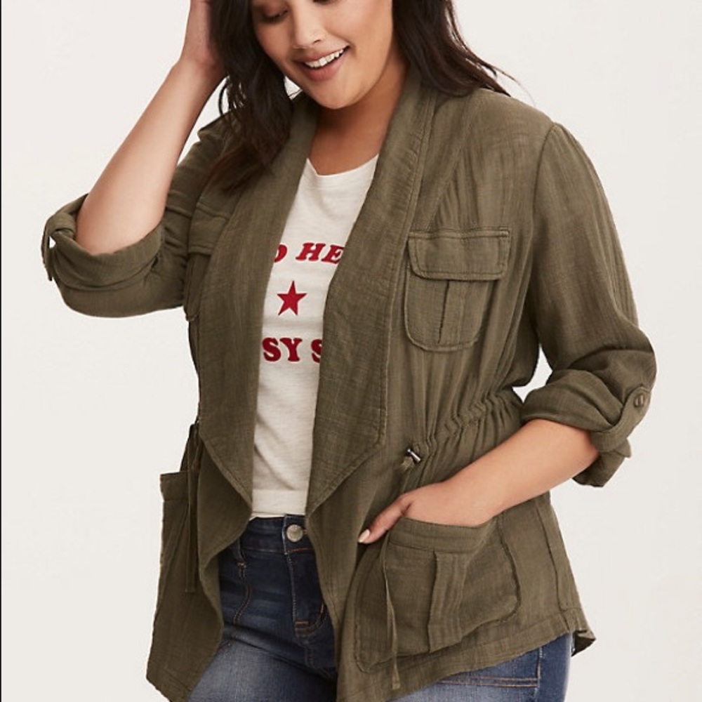 Torrid Olive Drape Gauze Anorak Size 1
